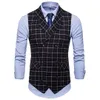 2018 kostym väst män jacka ärmlös vintage tweed vest mode våren höst plus storlek väst plaid