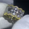 Luxury Flower ring Yellow White Gold Filled Engagement wedding band rings for women Pave setting 5A zircon crystal Bijoux