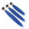 # 1B / Blue Ombre Rechte Braziliaanse Menselijk Haar Weave Bundels met 4x4 Kantsluiting Zwart naar Donkerblauwe Ombre Virgin Hair Weefs met Sluiting