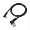 Cabos de celular Cabos de 90 graus Micro USB Cabo 1M 2M 3M 2A Cabo de carregador rápido Tipo C Linha de dados trançada para Samsung S10 S9 S8 S7 Note8 Nota 20 Smartphone Android telefones