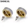 925 Sterling Silver Iced out CZ Premium Diamond Cluster Zirconia Round Screw Back Stud Earrings for Men Hip Hop Jewelry