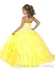 Mignon jaune filles Pageant robe princesse licou perlé volants fête Cupcake robe de bal pour petite fille jolie robe pour petit enfant