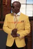 Brand New Peak risvolto One Button Smoking dello sposo giallo Abiti da uomo Matrimonio Prom Cena Best Man Blazer Matrimonio dei fratelli neri (giacca + cravatta + pantaloni)
