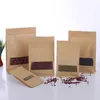 frosted open window kraft paper bag large capacity safety food packing bags clear dried fruit packaging bag stand up zipper valve bags