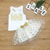 Boutique Baby Odzież Dzieci Dziewczyny Ubrania Summer Bez Rękawów Koszulka Kamizelka Kamizelki + Polka Dot Spódnica Princess Party Cekiny Bowknot Tutu Spódnica 1-6y