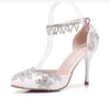 Luxury Crystal Wedding Bridal Shoes For Bride Designer Rhinestones High Quality Women Designer Sandals Cheap High Heel 9CM Pointed329l