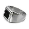 Anillos de sello VOGEM para hombre, anillo de sello de circonia cúbica Chapado en plata con piedra negra, joyería Punk cuadrada, regalos de Navidad para novio 289q