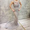 イブニングドレスYousef aljasmi Kim Kardashian o-neck Beaded Crystal Mermaid Bodycon Dresses Almoda Gianninaazar Zuhlair Murad