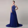 Blue New Exquisite Diamond Ornaments Sexy Halter Chiffon Long Section Trailing Party Formal Evening Dress Sexy Back Dance Party Dress HY1808