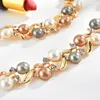 New Europe Fashion Party Casual Jewelry Set Women039s Faux Pearl Strass Bl￤tter Halsketten mit Ohrringen S982536463