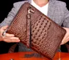 Najwyższej Jakości Mężczyźni Torby Sprzęgła Prawdziwa Skóra Solidna Hard Shell Crocodile Grain Podwójny Zipper 29cm Multi-Funkcje Buisness Torby sprzęgła