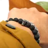 New Religious Bracelet Wholesale 10pcs/lot 8mm Lava Rock Stone Antique Silver Stainless Steel Skull Macrame Bracelets Not Fade