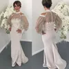 Elegancka Wysoka Koronka Koronkowa Matka panny Młodej Suknie Z Długim Rękawem Koraliki Syrenka Ślubna Guest Guest Plus Size Formalne suknie wieczorowe