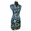 Borgonha Tradicional Chinês Vestido Feminino Mujeres Vestido Feminino Cetim Decote em V Mini Cheongsam Qipao Tamanho S M L XL XXL XXXL JY012-7234T