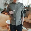 VERSMA Summer Linen Male Shirt Half Sleeve Chinese Mandarin Collar Shirt Men Casual Solid Color Mens Dress Shirts Plus Size 5XL