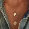 Collar de monedas de oro a la moda, collares con colgantes rellenos de oro clásicos grabados con estrella de luna chapada en discoteca para mujer