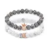 Coppia Bracciali Cz Crown King Charm Stone Beads Bracciale Amanti Regalo Gioielli per lui e per lei