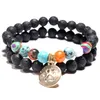 7 Chakra Healing Stone Yoga Tree of Life Bracciale con zampa di cane 8mm Perline di vetro viola Sedimento di cristallo 2 pezzi / set