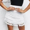 Missychilli Sexy Fringe Lato Mini Spódnica Kobiety Boho Knit Koronki Krótka Spódnica Pościel Green Holiday Beach Black High Waist Spódnica Slim S916