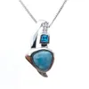 2021 Dominikanska Natural Larimar Hängsmycke Locket Solid 925 Sterling Silver Smycken Ädelstenar Charm Pendants Mode Lovely Gift för henne