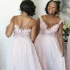 2018 New Pink Long Bridesmaid Sleeveless South African Lace Applique Scoop Neck Side Split Chiffon Bridesmaids dress Custom Made