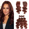 Colored Auburn Virgin Indian Human Hair Bundles with Closure Body Wave 3Pcs #33 Dark Auburn Weaves 3 Bundle Deals with Lace Closure 4x4