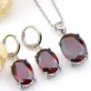 6 Sets Classic Shiny Oval Fire Garnet Cubic Zirconia Gemstone 925 Sterling Silver for Women Pendants Necklace Earring Wedding Jewelry Sets