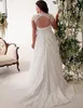 Abito da sposa elegante da sposa in pizzo con applicazioni di pizzo, scollo a V, abito da sposa e da spiaggia