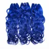 Extensiones de cabello humano de color azul brillante con cierre superior 4x4 Cabello ondulado con agua 3 paquetes con cierre de encaje