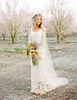 2019 Romantischer Boho -Stil Langarm Brautkleider O Hals Eine Linie Voller Spitzen Country Style Bridal Gown Custom Made 151t