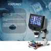 Freeshipping 600X 3.6MP 디지털 현미경 LED 알루미늄 찌르는 4.3 인치 HD OLED를 가진 이동 전화 현미경을위한 LED 돋보기 현미경