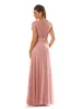 Dusty Pink Long Modest Bridesmaid Dresses With Short Sleeves Jewel Lace Bodice Chiffon Formal Evening Maids Of Honor Dresses Custo331Q