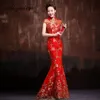 Vermelho bordado cheongsam moderno qipao longo vestido de casamento chinês feminino tradicional vestido de noite oriental elegante vestidos de festa 6530225