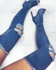 2018 Denim Jeans Peep Toe Women Thigh High Boots Sexy Cutout High Heels Gladiator Sandals Summer Boots Over Knee Motorcycle Boots