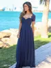 Blush Pink Backless Chiffon Bridesmaid Dresses Sweetheart Short Sleeves Lace Plus Size Navy Blue Bridesmaid Gowns Wedding Guest Dress