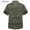 Jeep Solid Color Bawełniane Koszule Koszulki Z Krótkim Rękawem Turn-Down Collar Armia Green Khaki Men Tops Casual Male Camisas Koszula XXXL