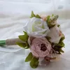 Decorazione per matrimoni con damigella d'onore fatti a mano a mano Fiori di schiuma da sposa Bridemaid Wedding Bouquet White Satin Romantic Wedding Bouquet CPA1565