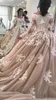 Vestido de fiesta de lujo Vestidos de novia Arabia Saudita Fuera del hombro Encaje Manga larga Vestidos de novia Con cordones Tul Corte Tren Vestidos de boda