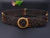 New Vintage Knitted Wax Rope Wooden Bead Waist Rope Women Smooth Buckle Belt Woman Hollow Woven Female Hand-Beaded Braided Belt