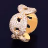 12mm Mäns Färgglada Kubanska Ringar Charm Guld Silver Color Cubic Zircon Gold Ring Fashion Hip Hop Smycken för gåva