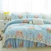 12 cores 100% algodão lace borda meninas conjunto de cama Floral Print Rei Queen Twin Size Cama Skirt Set Farm Shams