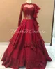 Wysokiej szyi Koronki Prom Dresses Dark Red Długie Rękawy Suknie Wieczorowe Saudyjskie Arabia Wielopięciowe Kobiety Party Dress Custom Make Top See przez Vestidos