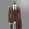 Mannen Nieuwe Gestreepte Plaid Pak Set Drie-Piece, Ceremonial Host Performance Costume, Bruidegom GroomsMen Trouwjurk