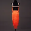 Free Shipping Orange Adult/Girls Latin Dance Dress Salsa Tango Cha cha Ballroom Competition Practice Rhinestone Tassel Dance Dress Custom NX