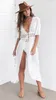 Commercio all'ingrosso - Vendita calda Donne Deep V Hollow Out Summer Dress Beachwear Holiday Split Lace-up Dress Kaftan White Boho Long Maxi Dresses Swimwear