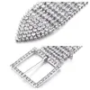 Unisex Metal Chain Elastic Belts Women Diamante Crystal Chain Belt 8 Rows Rhinestone Wide Bling Female Waist Belt