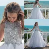 2019 prata grânulos de cristal meninas Pageant Dresses Tulle Piso de comprimento praia vestidos da menina de flor para casamentos Comunhão personalizado