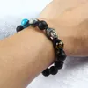 Bracelet en macramé bouddha en argent Antique OM MANI PADME HUM, 10 pièces/lot, avec perles en pierre d'agate noire mate naturelle, vente en gros