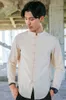 Kuangnan Erkekler Keten Gömlek Uzun Kollu Çin Tarzı Mandarin Yaka Geleneksel Tang Rahat Sosyal Gömlek Marka Giyim
