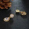 Neueste vergoldete kubische Zirkonia-Waterdrop-Form Drop Ohrring für Frauen Elegante Kupferohrring Geschenk für Bräute Brautjungfern